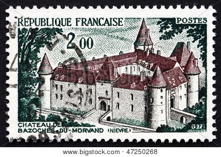 Briefmarke Frankreich 1972 Bazoches-du-Morvan Chateau