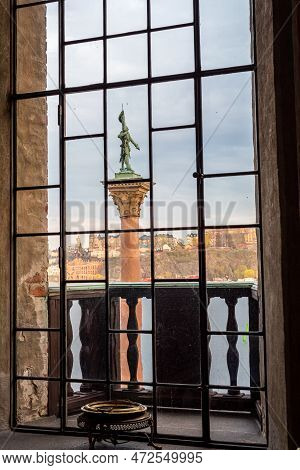 Column Statue Of Engelbrekt Engelbrektsson In Stockholm, The Shot Was Taken From The City Hall In St