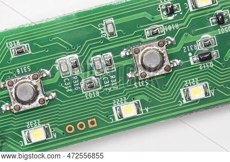 Resistors Switches And Leds On A Printed Circuit Board