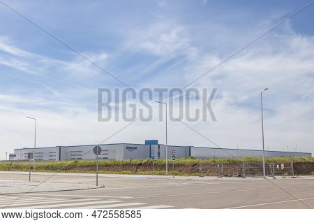 Badajoz, Spain - March 12th, 2023. Amazon Logistics Centre Building In Badajoz, Spain