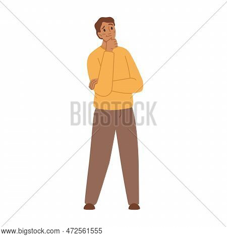 Thinking Pensive Man Holding Hand On Chin. Isolated Man Entrepreneur Or Businessman With Startup Ide