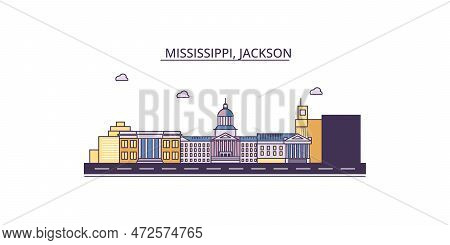 United States, Jackson Tourism Landmarks, Vector City Travel Illustration