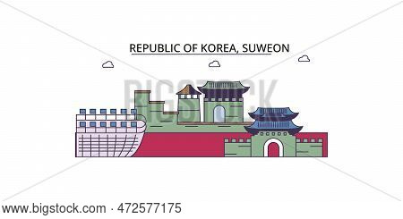 South Korea, Suweon Tourism Landmarks, Vector City Travel Illustration