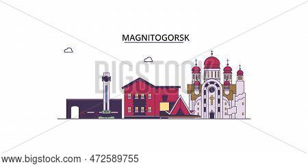 Russia, Magnitogorsk Tourism Landmarks, Vector City Travel Illustration