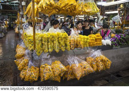 Bangkok, Thailand- 14 Feb, 2023: Flowers Sold In The Flower Market Pak Klong Thalat In Bangkok. It I