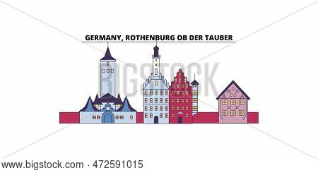 Germany, Rothenburg Ob Der Tauber Tourism Landmarks, Vector City Travel Illustration