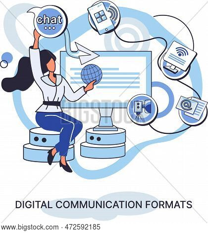 Digital Communication Formats Metaphor, Content Online Data And Social Media Streaming. Abstract Mod