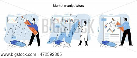 Stock Market Manipulation Concepts Set, Change Business Graph Indicator, Influence Crypto Currency P