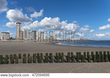 Beach And Cityscape Of Vlissingen. Provinz Zeeland In The Netherlands