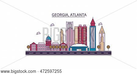 United States, Atlanta Tourism Landmarks, Vector City Travel Illustration