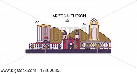 United States, Tucson Tourism Landmarks, Vector City Travel Illustration