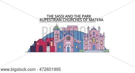 Italy, Matera City Tourism Landmarks, Vector City Travel Illustration