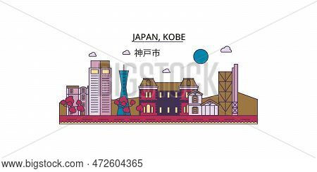 Japan, Kobe Tourism Landmarks, Vector City Travel Illustration