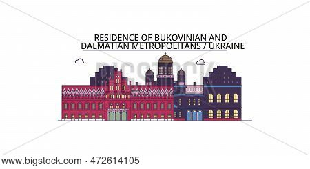 Ukraine, Bukovinian And Dalmatian Metropolitans Tourism Landmarks, Vector City Travel Illustration