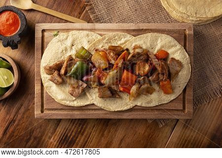 Alambre De Res. Very Popular Recipe In Mexico, Similar To Fajitas, The Main Ingredients Are Pieces O