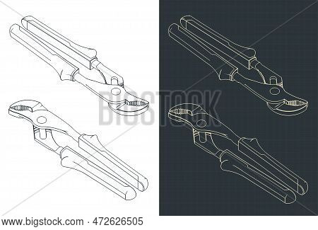Slip Joint Water Pump Pliers Isometric Blueprints