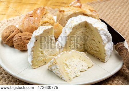Cheese Collection, Soft Cow French Cheese With Mold Gaperon Artisanal Lavored With Cracked Peppercor