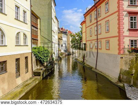 Little Venice District And Certovka River In Prague, Czech Republic