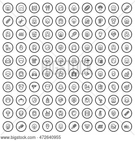 100 Hair Icons Set. Outline Illustration Of 100 Hair Icons Vector Set Isolated On White Background