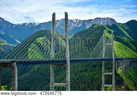 Guozigou Bridge Is A Cable-stayed Bridge Located In Xinjiang, China.