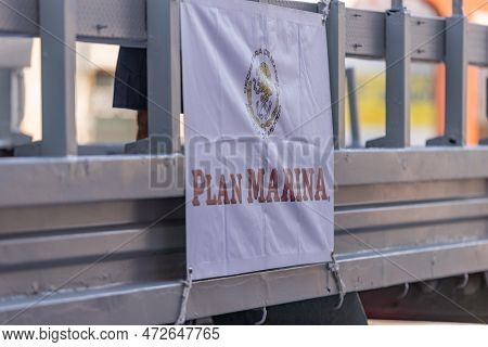 Matamoros, Tamaulipas, Mexico - September 16, 2022: Desfile 16 De Septiembre, Plan Marina, Mexican N