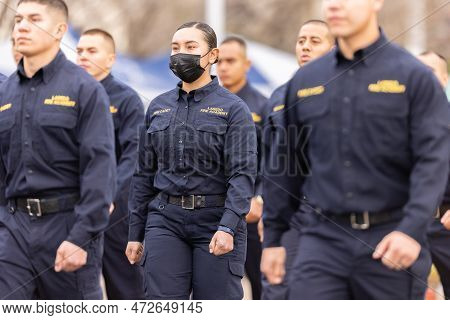 Laredo, Texas, Usa - February 19, 2022: The Anheuser-busch Washington's Birthday Parade, Members Of 