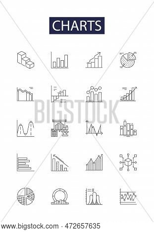 Charts Line Vector Icons And Signs. Diagrams, Plots, Maps, Tables, Histograms, Pictographs, Data, Re
