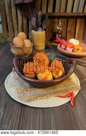 Boiled Eggs Cooked With Indonesian Spices On A Vlay Plate