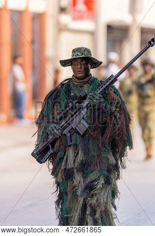 Matamoros, Tamaulipas, Mexico - September 16, 2022: Desfile 16 De Septiembre, Mexican Navy Member Of