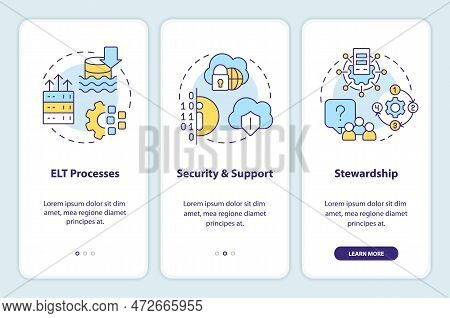 Data Lake Architecture Components Onboarding Mobile App Screen. Walkthrough 3 Steps Editable Graphic