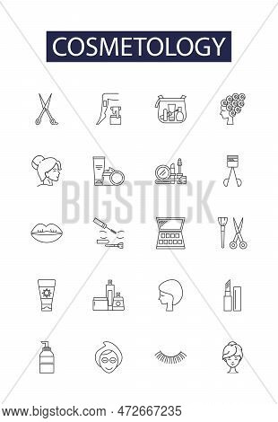 Cosmetology Line Vector Icons And Signs. Salons, Makeup, Aesthetics, Spas, Treatments, Esthetician, 