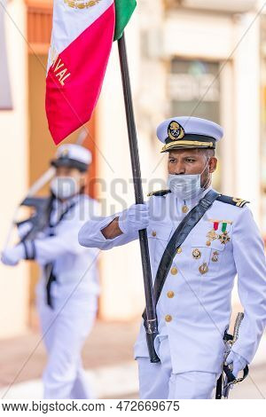 Matamoros, Tamaulipas, Mexico - September 16, 2022: Desfile 16 De Septiembre, Mexican Navy Personel 
