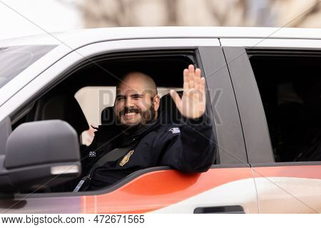 Laredo, Texas, Usa - February 19, 2022: The Anheuser-busch Washington's Birthday Parade, Officer Fro