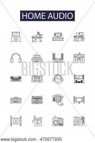 Home Audio Line Vector Icons And Signs. Music, Receiver, Stereo, Amplifier, Subwoofer, Hi-fi, Turnta