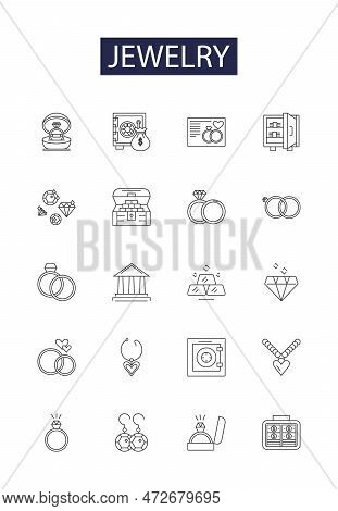 Jewelry Line Vector Icons And Signs. Ornaments, Charms, Necklaces, Rings, Bracelets, Earrings, Penda