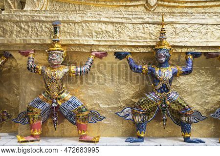 Demon Guardian Inside The Grand Palace In Bangkok, Grand Palace Was A Former Residence For King Rama