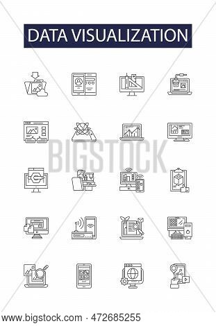 Data Visualization Line Vector Icons And Signs. Plotting, Diagramming, Charting, Mapping, Picturing,