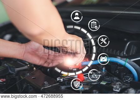 Car Service Technology, Terms Of Customer Service Guarantee On Virtual Screens Concept, Employees Ma