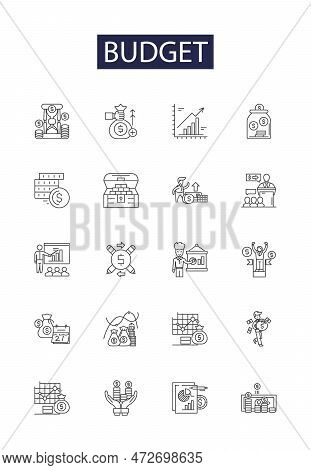 Budget Line Vector Icons And Signs. Cost, Expense, Funds, Savings, Money, Resource, Allocation, Spen