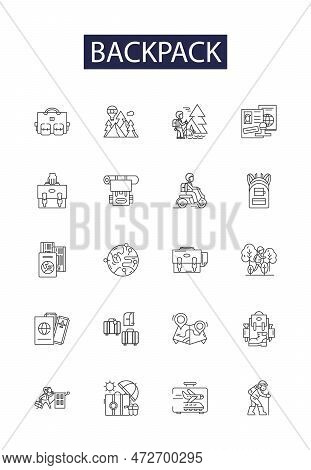 Backpack Line Vector Icons And Signs. Rucksack, Bag, Pack, Sack, Knapsack, Satchel, Load, Carrier Ou