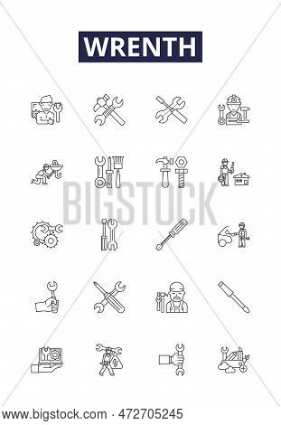 Wrenth Line Vector Icons And Signs. Birds, Biology, Ornithology, Birding, Nests, Migration, Feathers
