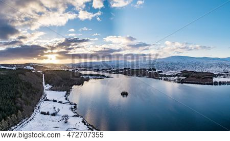 Aerial View Of St. Colmcilles Church, Glendowan, Lough Gartan, County Donegal - Ireland