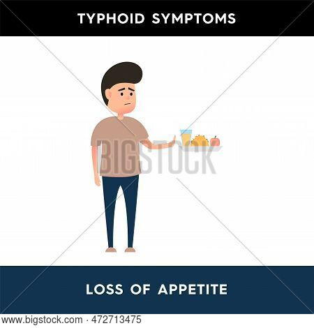 Vector Illustration Of A Man Who Refuses To Eat. A Person Does Not Feel Hungry Due To Loss Of Appeti