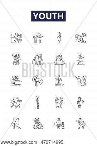 Youth Line Vector Icons And Signs. Teen, Juvenile, Adolescent, School-aged, Millennial, Generation-z