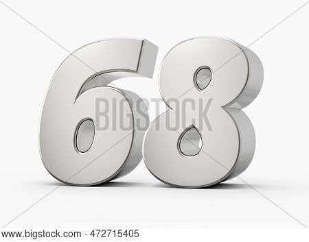 Silver 3d Numbers 68 Sixty Eight. Isolated White Background 3d Illustration