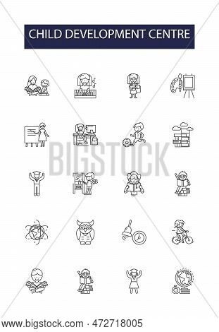 Child Development Centre Line Vector Icons And Signs. Development, Centre, Nursery, Preschool, Educa