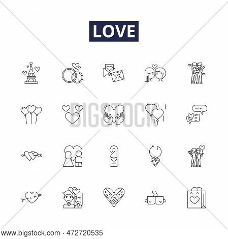 Love Line Vector Icons And Signs. Bond, Passion, Devotion, Care, Tenderness, Respect, Emotion, Fondn
