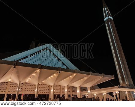 Faisal Mosque Back Side Design With Beautiful Dark Outlook In Shining Lights Background