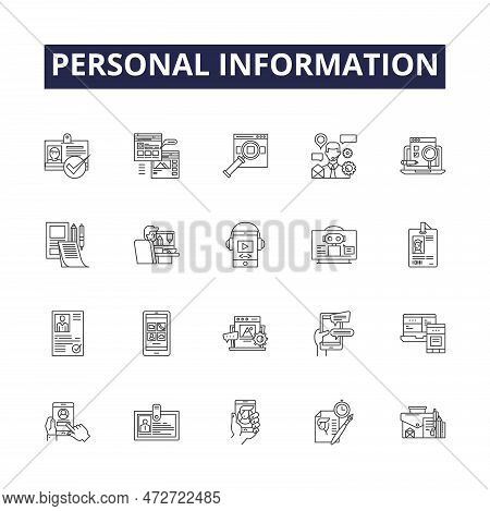Personal Information Line Vector Icons And Signs. Data, Address, Name, Email, Phone, Age, Dob, Gende