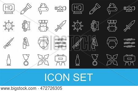 Set Line Military Mine, Barbed Wire, Sword, Swiss Army Knife, Brass Knuckles, Naval, Headquarters An